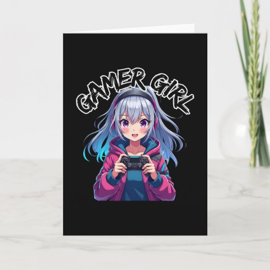 ゲーマー ガール ゲーム アニメ かわいい ビデオ ゲーム 女性 女子 カード (正面)
