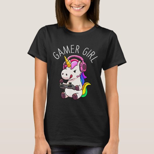 ゲーマー ガール ユニコーン ゲーミング かわいい ゲーム ギフト 女性 Tシャツ (正面)