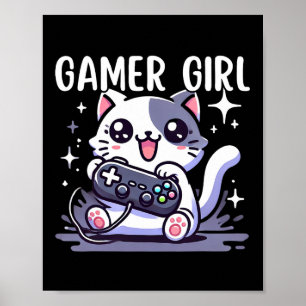 ゲーマー ガール 猫 ゲーム かわいい ビデオ ゲーム 女性 女子  ポスター