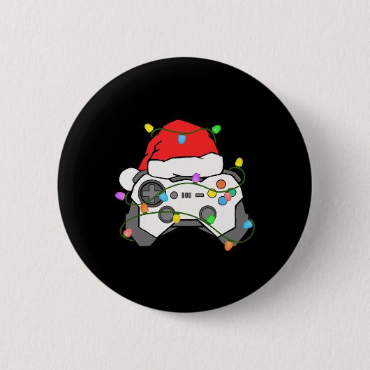 ゲーマー クリスマス ゲーミング サンタ帽子 ビデオゲーム コントロ 缶バッジ (正面)