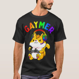 ゲーマー ゲイ プライド フラッグ ゲーマー LGBTQ ビデオゲーム 猫好き Tシャツ