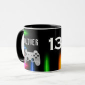 ゲーマー ゲームコントローラーネオン 名前 年齢 マグカップ (正面左)