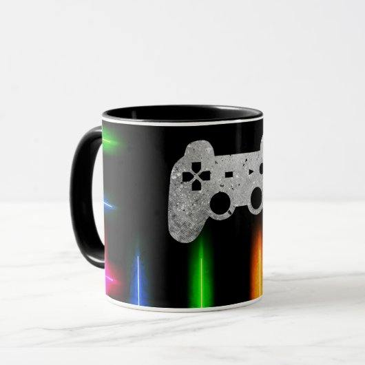 ゲーマー ゲームコントローラー ネオンカラー 黒 マグカップ (正面左)