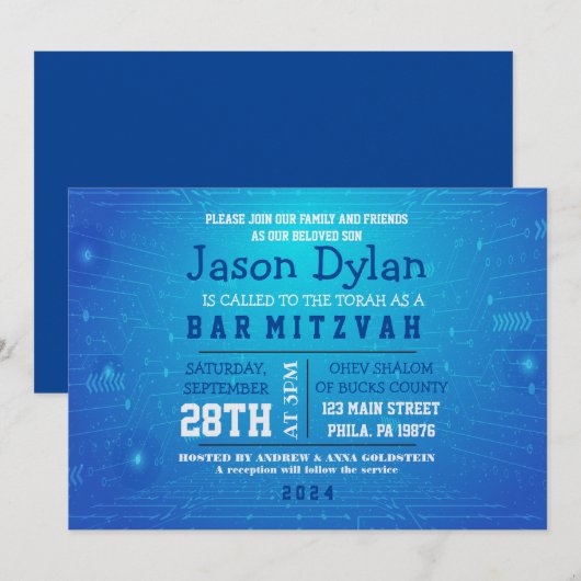 ゲーマー ゲーム デジタル バー ミツバ 祝賀会 招待状 (正面/裏面)