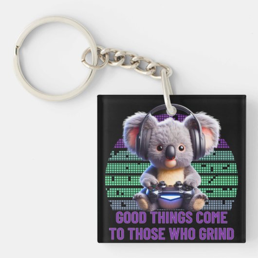 ゲーマー・コアラ来ー – 挽く人に良い事 キーホルダー (正面)