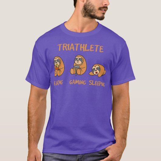 ゲーマー トライアスロン 面白い ゲーミング スライス プレイング ゲーム Tシャツ (正面)
