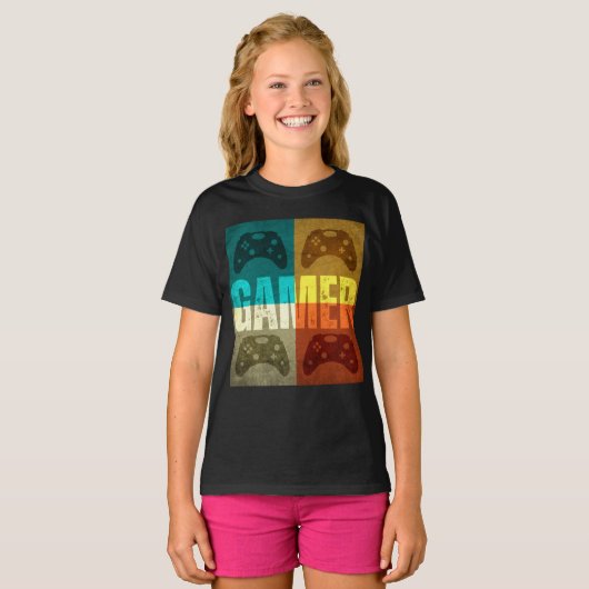 ゲーマー ビンテージ ビデオゲーム コントローラー Tシャツ (正面フル)