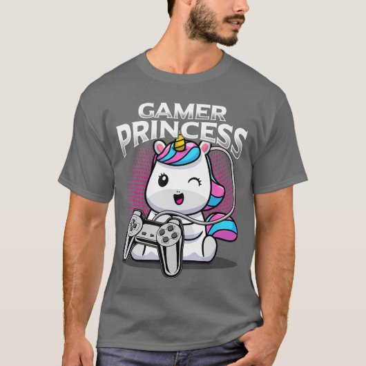 ゲーマー プリンセス ゲーム機 ゲーミング ユニコーン コンピューター ゲーム Tシャツ (正面)