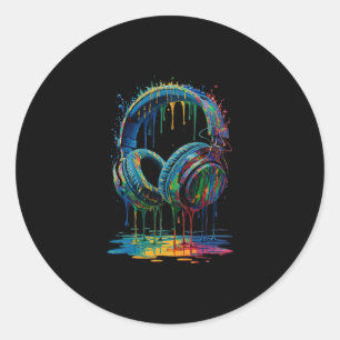 ゲーマー ヘッドホン ペイント スプラッシュ 音楽好き DJ ラウンドシール