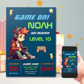ゲーマー ボーイ ブルー ビデオ ゲーム バースデー 招待状