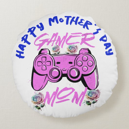 ゲーマー・ママ幸せな母の日 | ラウンドクッション (裏面)