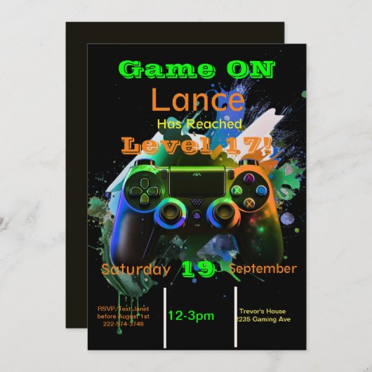 ゲーマー、次のレベル、プレイヤー1、第17回ビデオゲーム 招待状 (正面/裏面)