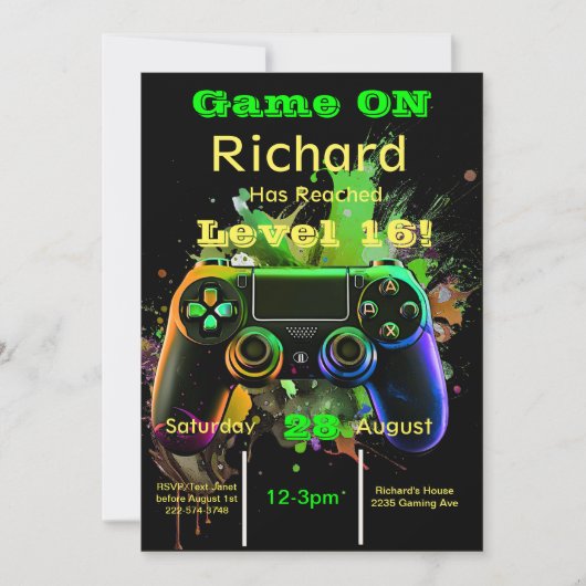 ゲーマー，次のレベル，プレイヤー1, 16番目のビデオゲーム 招待状 (正面)