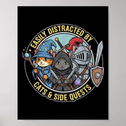ゲーマー、猫のサイドクエストに簡単に気を取られる RPG ネコ ポスター (正面)