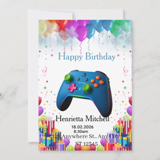 ゲーマー 誕生日 インビテーションカード | ビデオゲーム パーティー 招待状 (正面)