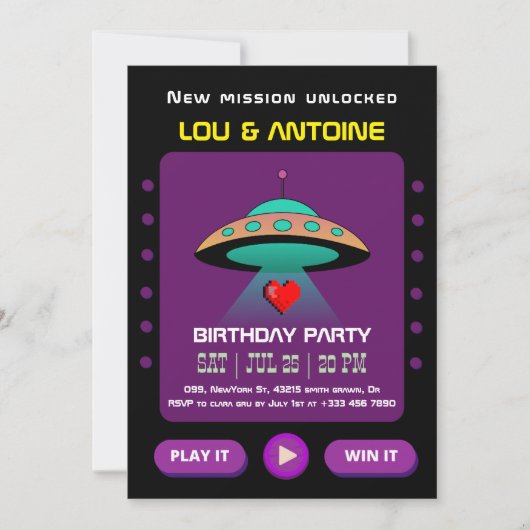 ゲーマー 誕生日 招待状 (正面)