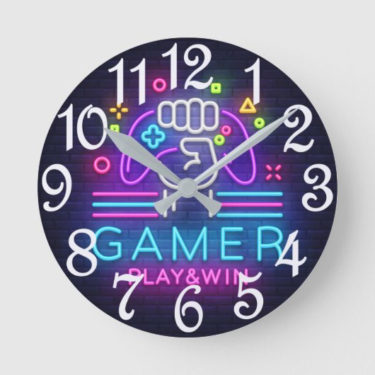 ゲーマー 遊んで勝つ ラウンド壁時計 (正面)