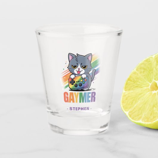 ゲーマー – Rainbow Gaming Cat with Console | LGBTQ 2 ショットグラス (正面)