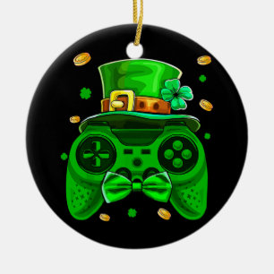 ゲーマー・St patricks day・アイリッシュ・コントローラー・ビデオゲーム セラミックオーナメント