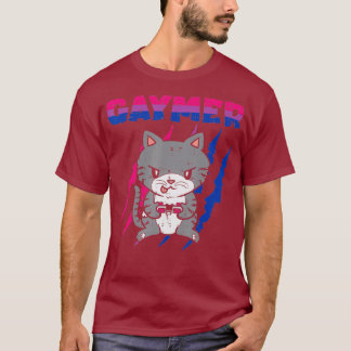 ゲーマーpurride猫ビデオゲームゲーマーLGBTQフラグ Tシャツ