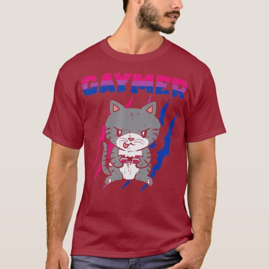 ゲーマーpurride猫ビデオゲームゲーマーLGBTQフラグ Tシャツ (正面)