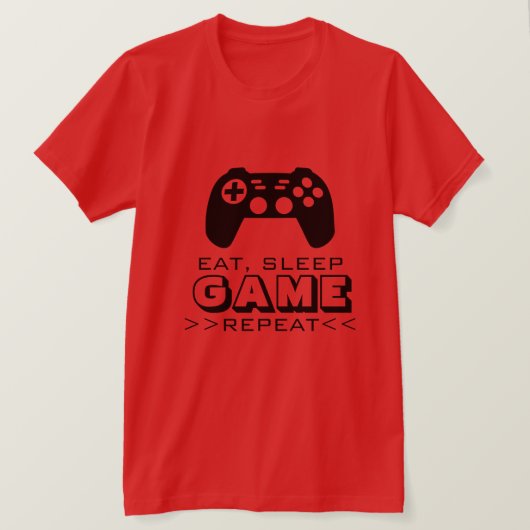 ゲーマ食べー用のスリープゲームリピートおもしろTシャツ Tシャツ (デザイン正面)