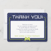 ゲーミモダンング感謝していバー（ユダヤ教の）バル・ミツバーネイビーブルーライム サンキューカード (正面)