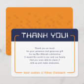 ゲーミモダンン感謝していバー（ユダヤ教の）バル・ミツバーネイビーブルーオレンジ サンキューカード (正面/裏面)