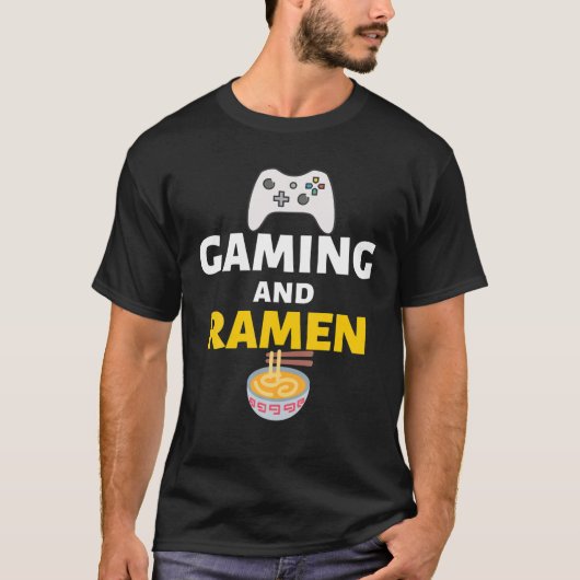 ゲーミングとラーメンゲーマーおもしろいミーム Tシャツ (正面)