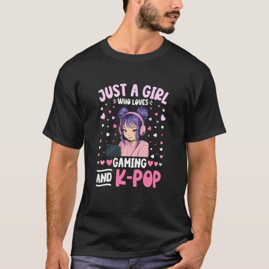 ゲーミングとK-Popが大好きな女の子、ゲーマーガール Tシャツ (正面)