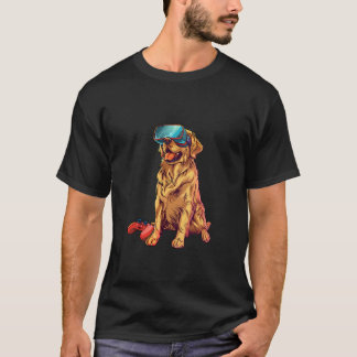 ゲーミングアニマルズ ゴールデンレトリバー ゲーム機で遊ぶV Tシャツ