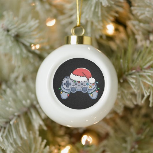 ゲーミングクリスマスサンタ帽子 セラミックボールオーナメント (ツリー)
