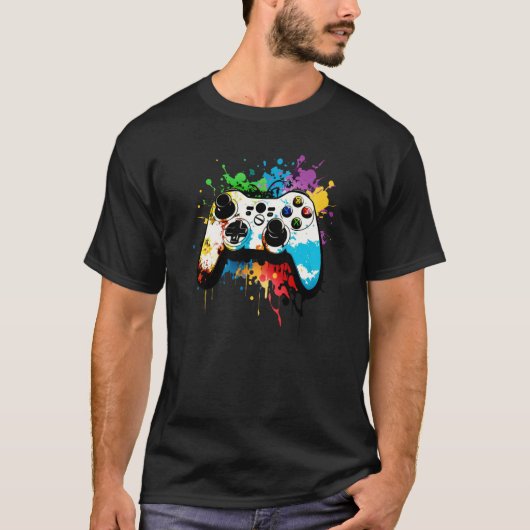 ゲーミングコントローラーの落書き コンピューターゲームのeスポーツ tシャツ (正面)