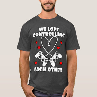 ゲーミングコントローラー ハート ゲーム好きなカップル バレンタイン Tシャツ