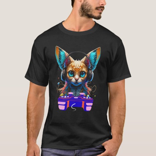 ゲーミングジャワ猫プレーヤー動物ゲーマー男性 Tシャツ (正面)