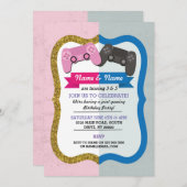 ゲーミングジョインボーイガールピンクブルー誕生日 招待状 (正面/裏面)