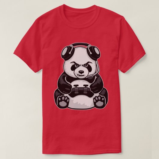ゲーミングパンダおもしろいかわいいクマのビデオゲーマー Tシャツ (デザイン正面)