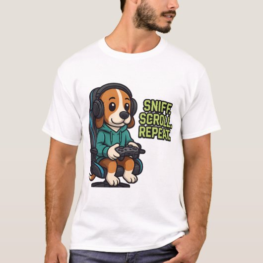 ゲーミングビーグル漫画パーカー ゲーム機犬デザイン Tシャツ (正面)