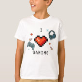 ゲーミングピクセルハート子供用ゲーマー Tシャツ (正面)