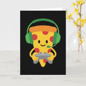 ゲーミングピザを愛するおもしろゲーマー少年 カード (黄色い花)