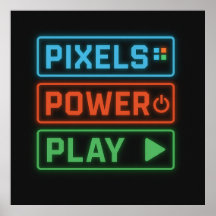 ゲーミングポスター - Pixels Power Play ネオンウォールアート