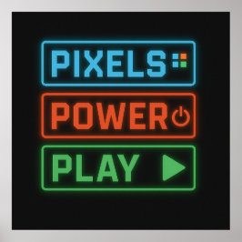ゲーミングポスター - Pixels Power Play ネオンウォールアート ポスター