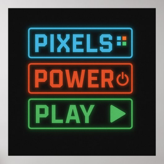 ゲーミングポスター - Pixels Power Play ネオンウォールアート ポスター (正面)