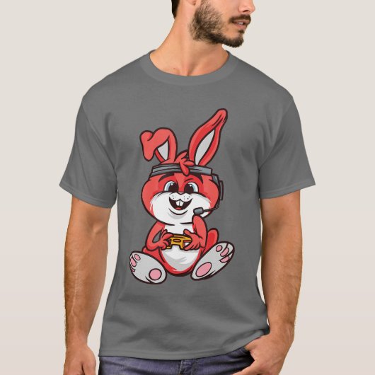 ゲーミングラビット ゲーマーウサギ ビデオゲーム少年 Tシャツ (正面)