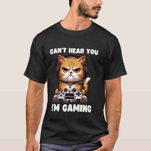 ゲーミング中は返事できません 猫 動画 ゲーマー グッズ H Tシャツ (正面)