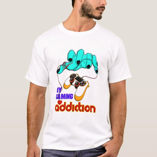 ゲーミング中毒 タイポグラフィーTシャツ Tシャツ (正面)