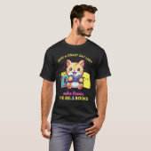 ゲーミング本と80年代が大好きな猫好き女子 Tシャツ (正面フル)