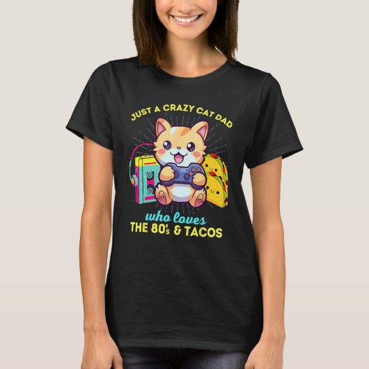 ゲーミング猫とタコスと8が好きな猫好き女子 Tシャツ (正面)