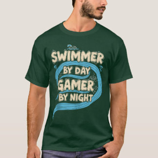 ゲーミング 引用 泳ぐ ユーモア 水泳選手 日中ゲーマー b tシャツ