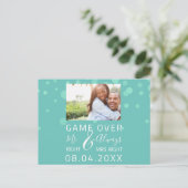 ゲームおもしろいオーバー日付のアクア結婚写真を保存 ポストカード (スタンド正面)